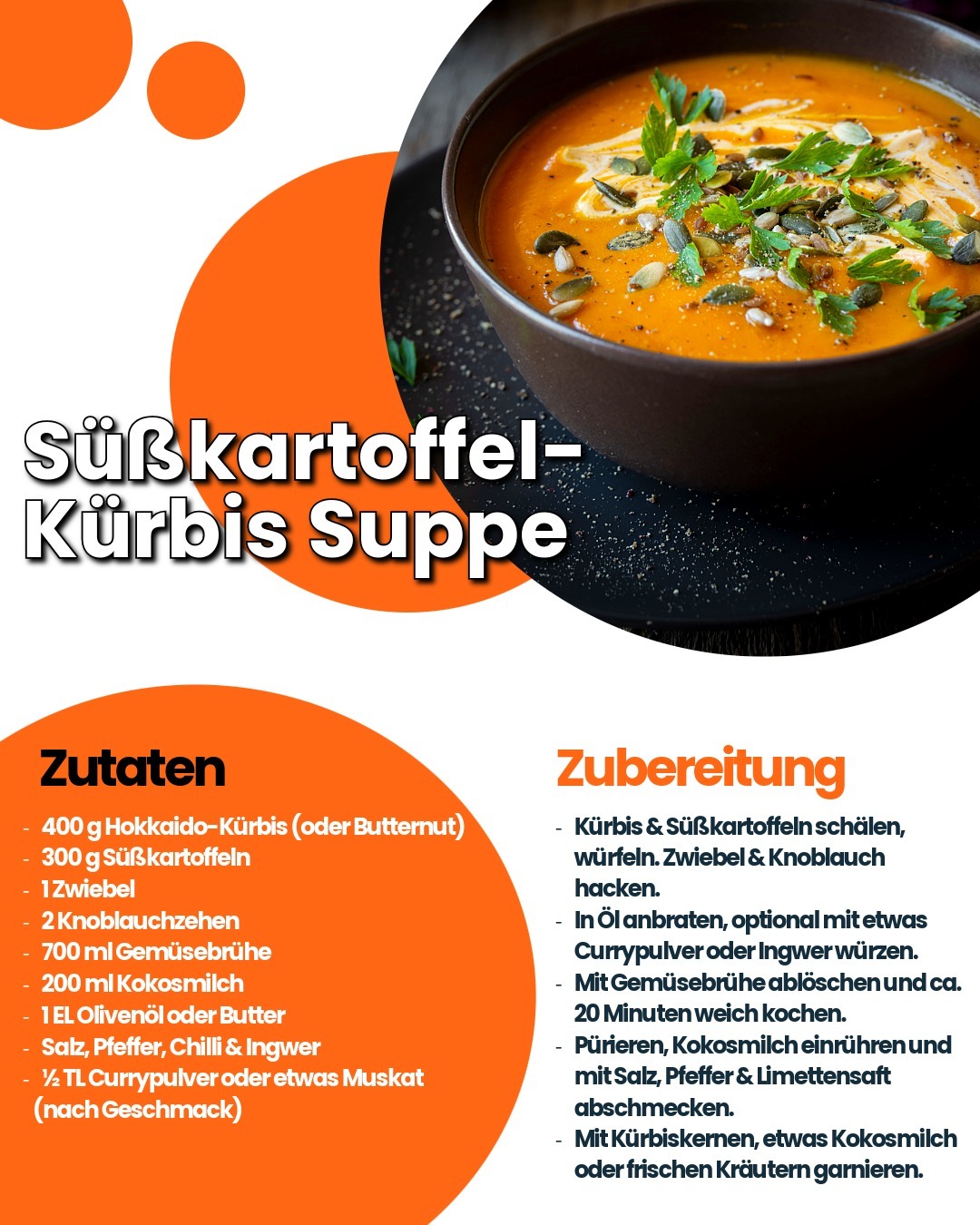 Ein leckeres Süßkartoffel-Kürbis Suppen Rezept