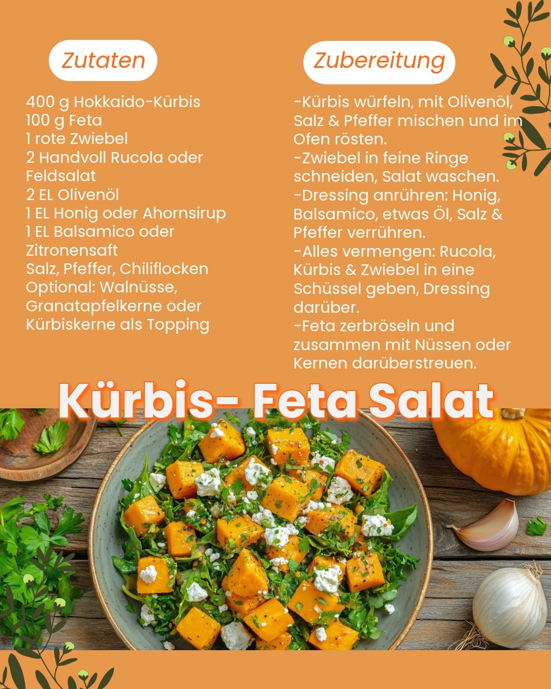 Leckeres Kürbis-Feta Salat Rezept mit Zubereitungsanleitung